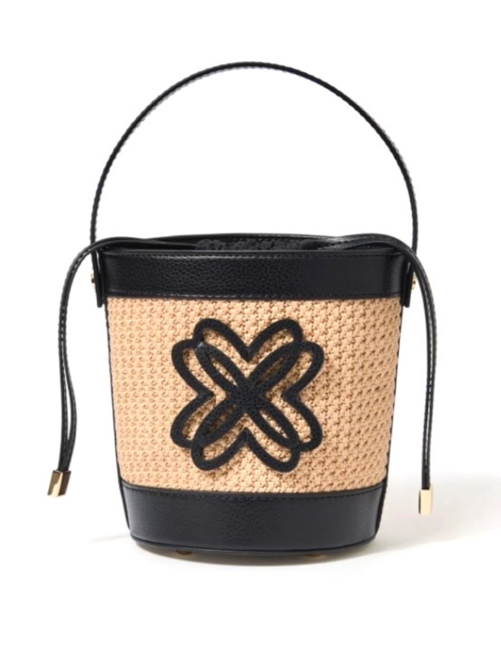 Lilly Pulitzer Malia Raffia Bucket Bag in Sunbaked Tan w/Black Trim - NEW